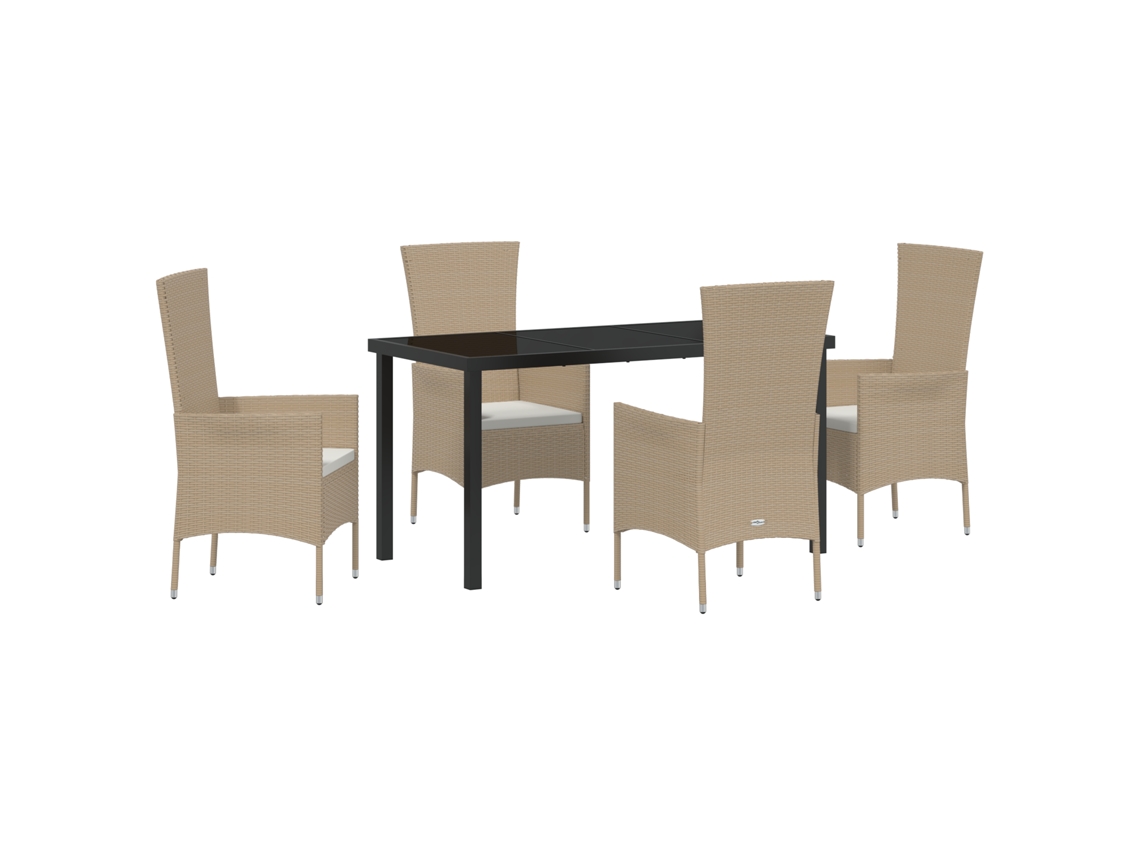 Conjunto 5 De Jantar Para Jardim Vidaxl Com Acolchoados Bege De Rattan