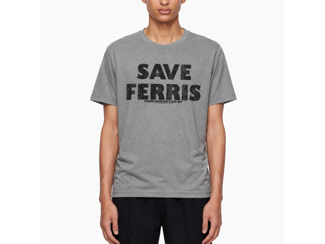 Rockinstone Ferris Bueller's Day Off Save Ferris Heather Graphite Adult T-shirt Size:xl