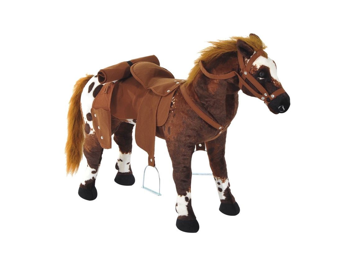 Cavalo de Montaria Pelúcia Marrom (macio, Som, Estribos)