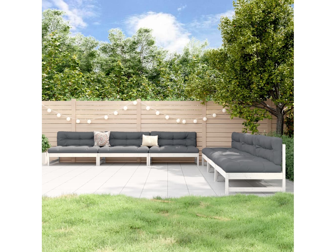 Vidaxl 6 Pcs Conjunto Lounge De Jardim Pinho Maciço Branco