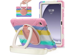 Capa para Samsung Galaxy Tab A9 com suporte giratório e alça de ombro antiderrapante, colorida, rosa Hengrongshen