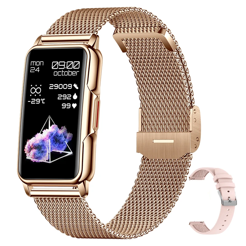 Smartwatch com Tela Sensível Ao Toque de 1,47 Polegadas e Monitoramento de Saúde. MDUG (pulseira de Malha Dourada)