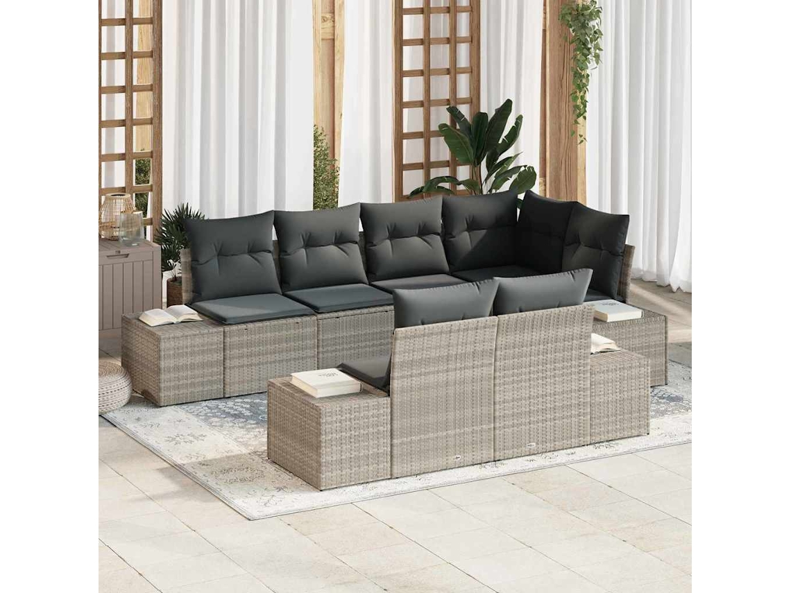 Vidaxl Conjunto De Sofá De Jardim 7 Unid. Cinzento-claro Vime Pe