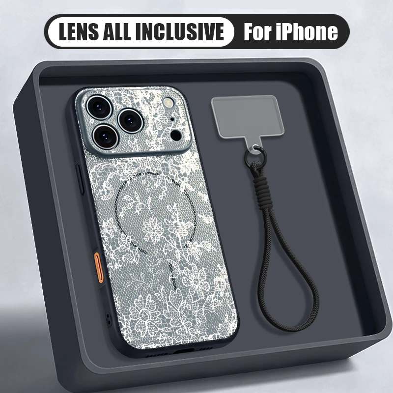 Capa Para Iphone 14 Pro Com Cordão Magnético E Padrão Retrô (preta), Pc