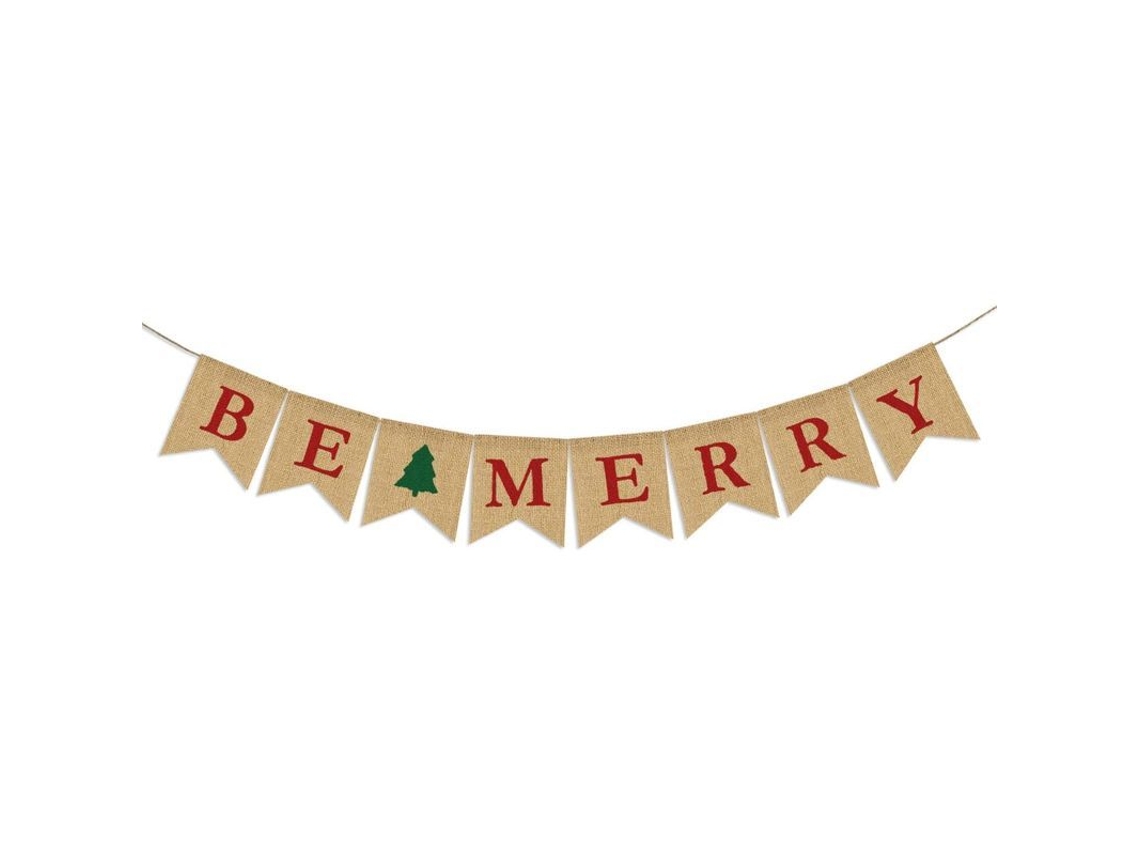 Banner de Juta Feliz Natal - Enfeite de Árvore de Natal - Bunting Feriado - Interior e Jardim S/MARCA