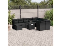 Vidaxl 11 Pcs Conjunto Sofás De Jardim C/ Almofadões Vime Pe Preto
