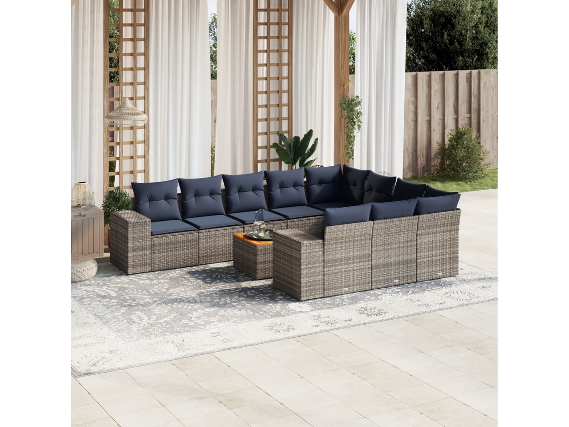Vidaxl Conjunto De Sofá De Jardim Com 11 Peças E Almofadas Em Rattan Sintético Cinza