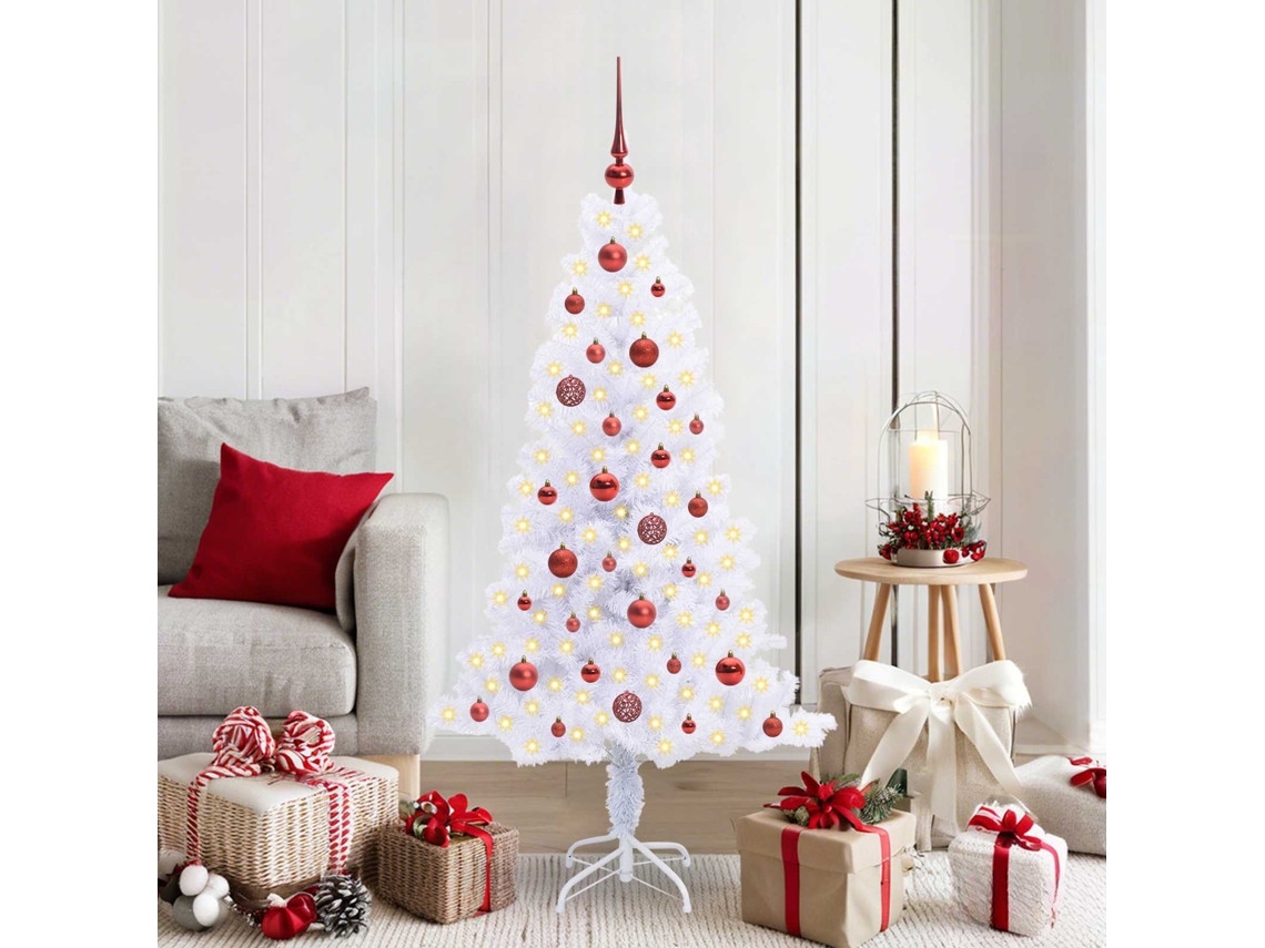 Vidaxl Árvore De Natal Artificial Com 150 Leds Branco 150 Cm Pvc E Aço