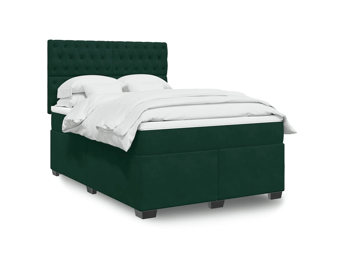Vidaxl Cama com Molas/colchão 140x200 Cm Veludo Verde escuro