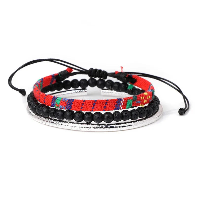 Pulseira Tecida À Mão com Pedras Vulcânicas Coloridas em Combinação de Lava. MDUG