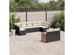 Jogo de Sofá 9 Peças P/ Jardim C/ Almofadões Vime Pe Preto Dkd Home Decor