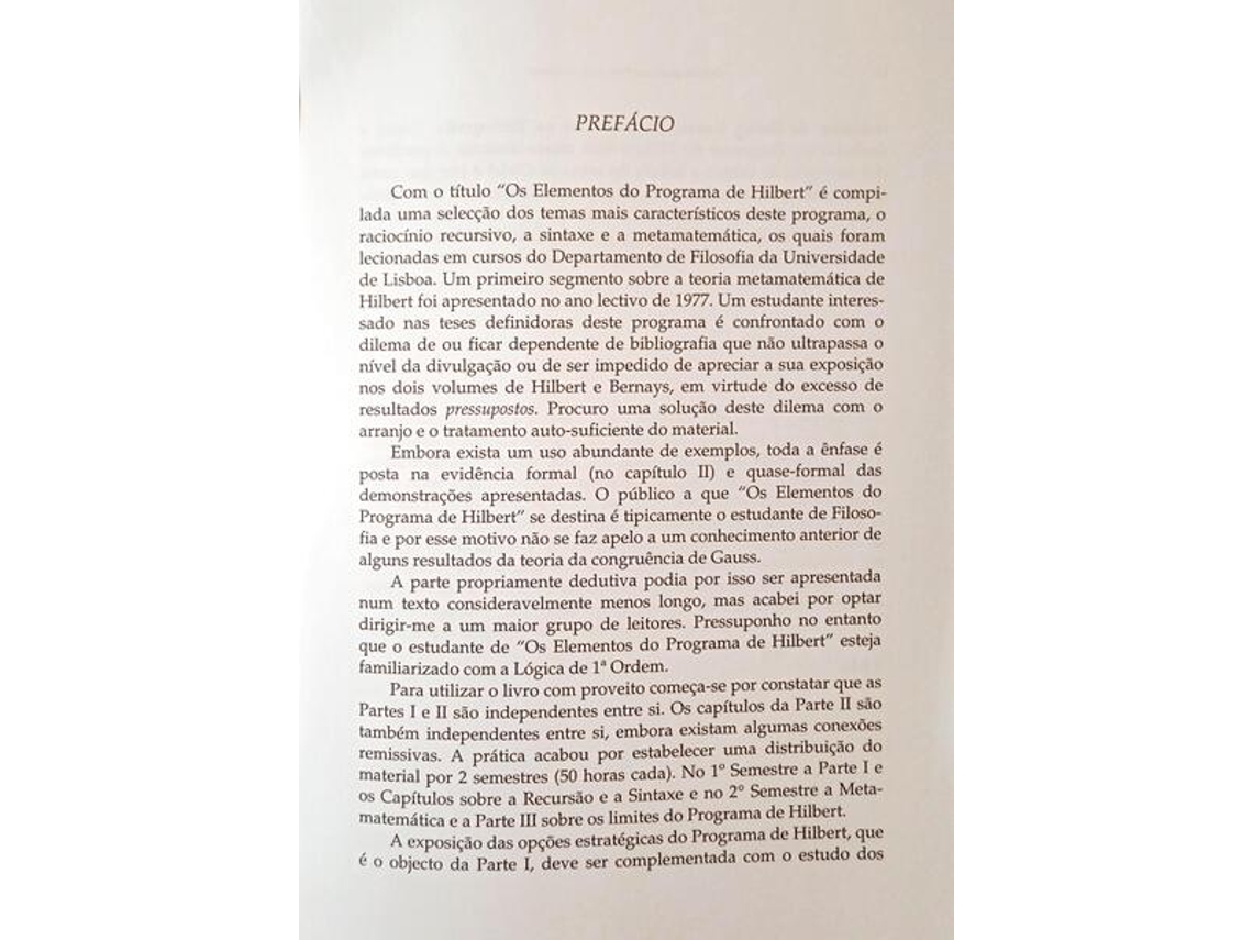 Livro Os Elementos Do Programa De Hilbert. (Português)