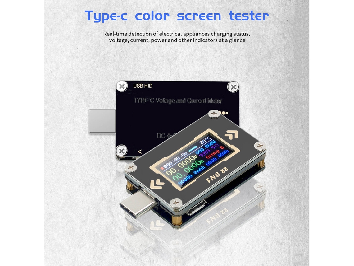 Testador USB C FNC88 com PD Trigger LCD 0.96