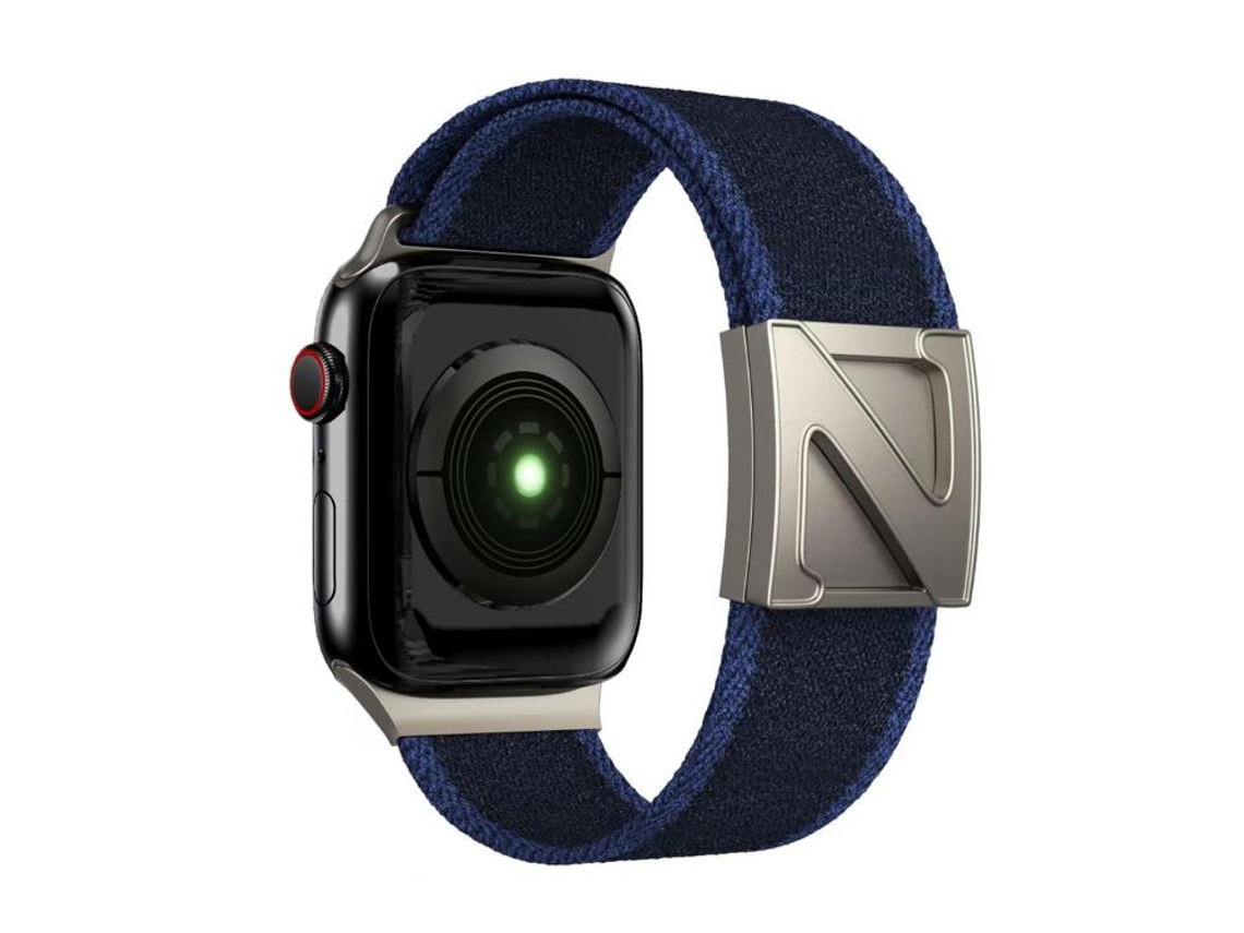 Bracelete Para Apple Watch 42/41/40/38mm - Nylon Bicolor Com Fecho Magnético Em Formato Z Azul Escuro E Azul Claro