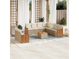 Vidaxl 10 Pcs Conjunto De Sofás P/ Jardim Com Almofadões Vime Pe Bege