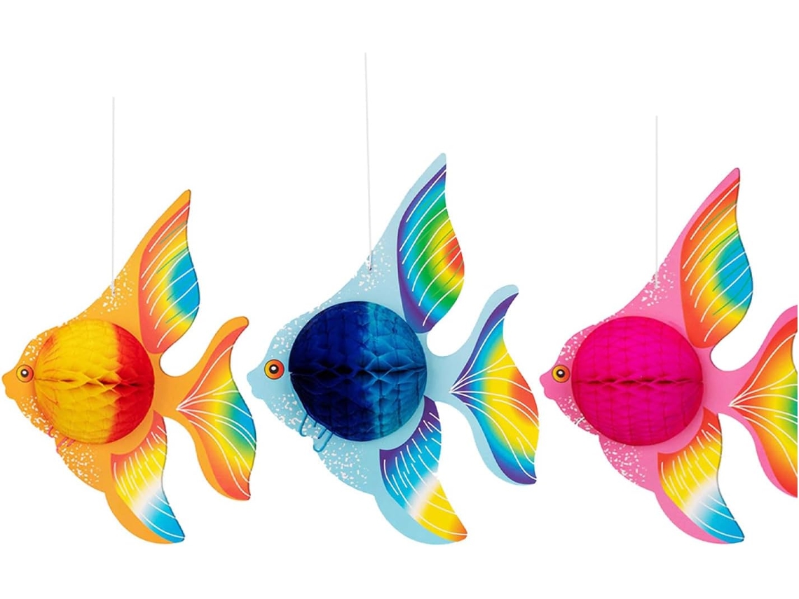 Conjunto 3 Enfeites Papel Formato Peixe Leves Criativos Efeito Ideais Decoração Festas Restaurantes Fáceis GOKOCO