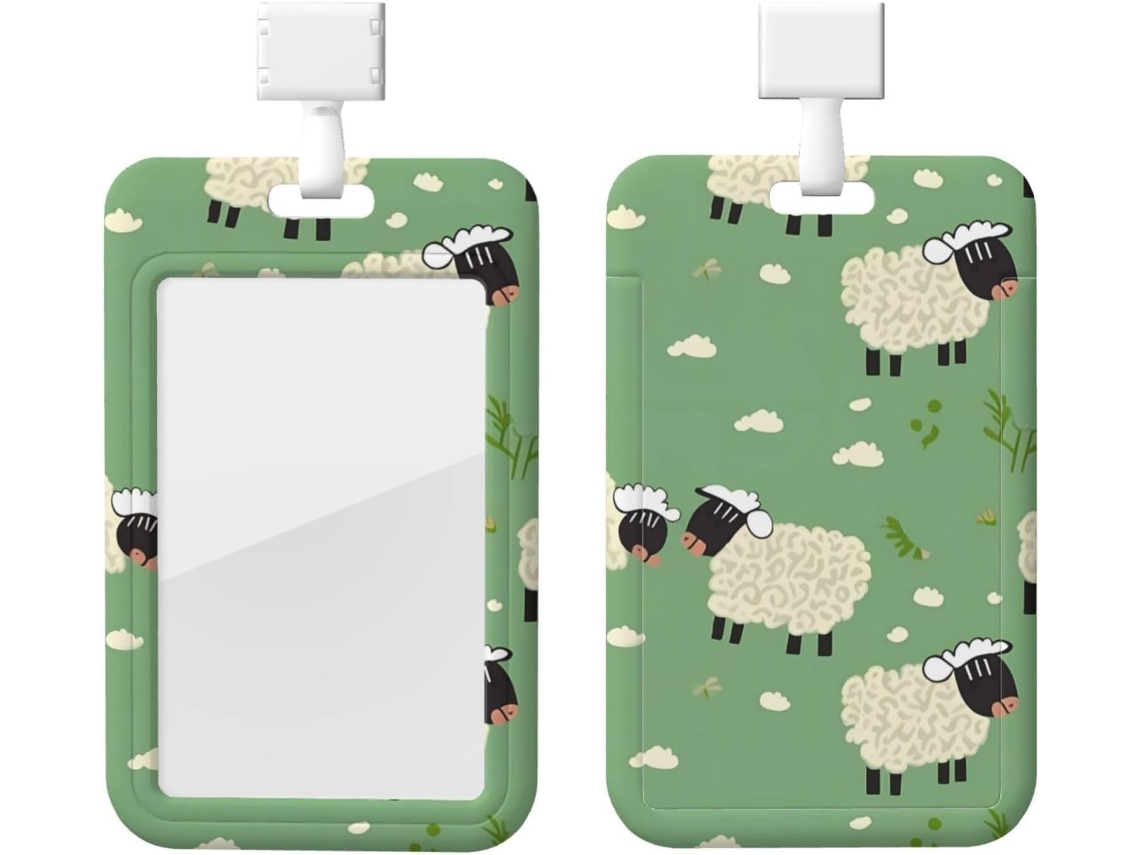 Suporte para Crachá em Design Animado, Formato Ovelha com Cordão Plástico Impermeável, Carretel e Protetor Vertical