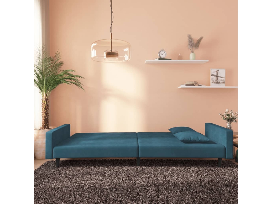 Sofá cama 2 Lugares com Duas Almofadas Veludo Azul SYFAX