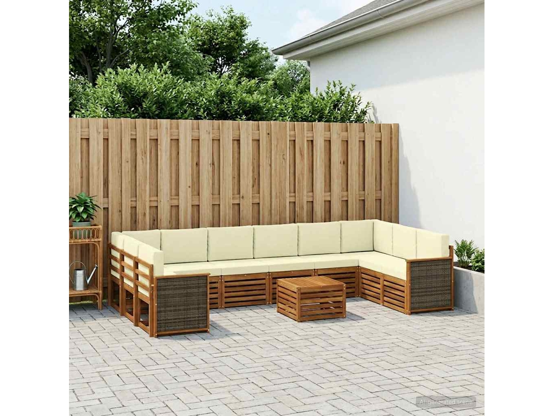 Vidaxl Conjunto De Sofás Para Exterior 8 Unid. Natural E Creme