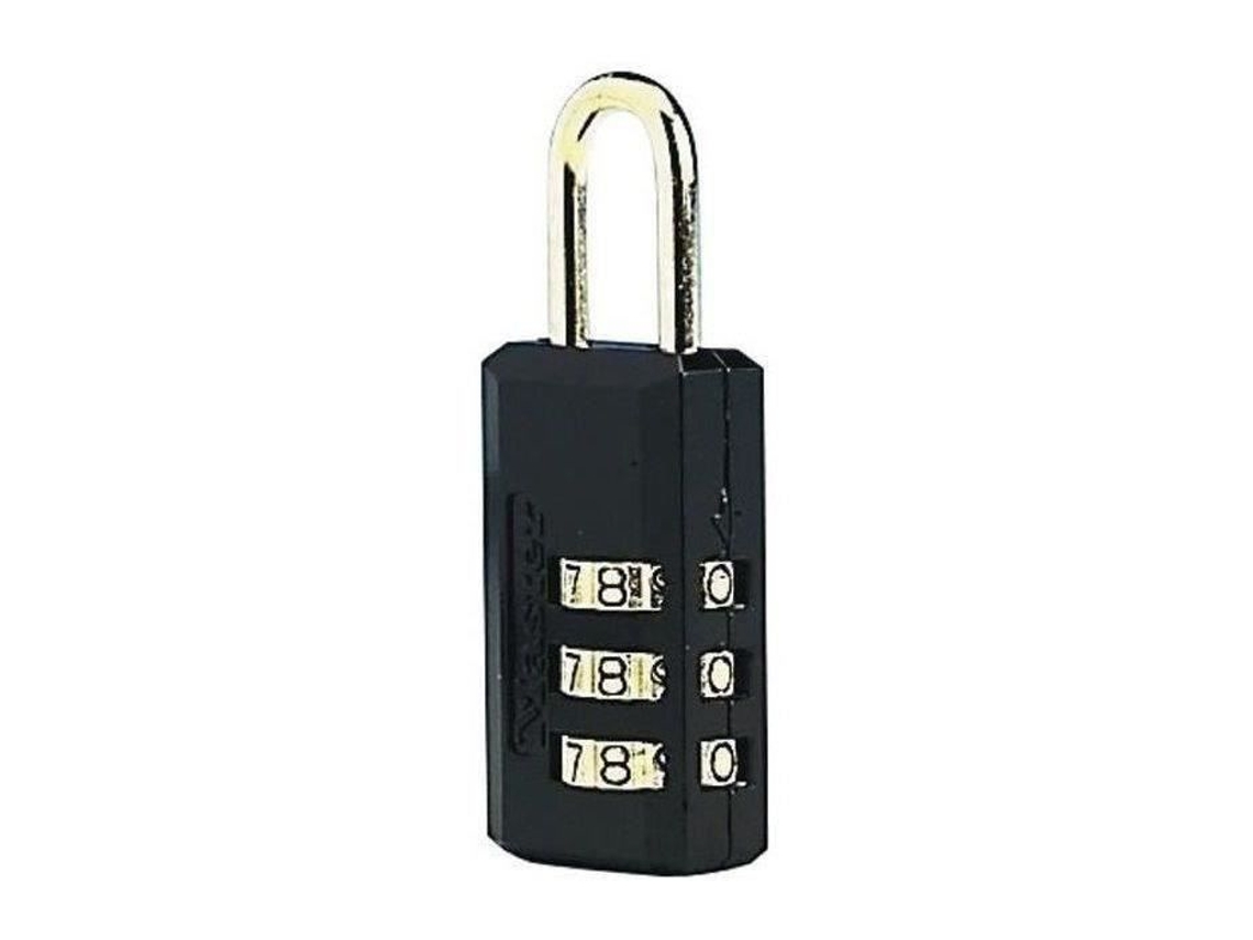 Cadeado de bagagem preto Master Lock de 3 dígitos, diâmetro do anel 5 mm