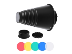 2026 snoot Cônico com Suporte Bowens, Refletor e Difusor para Fotografia de Estúdio com Filtros