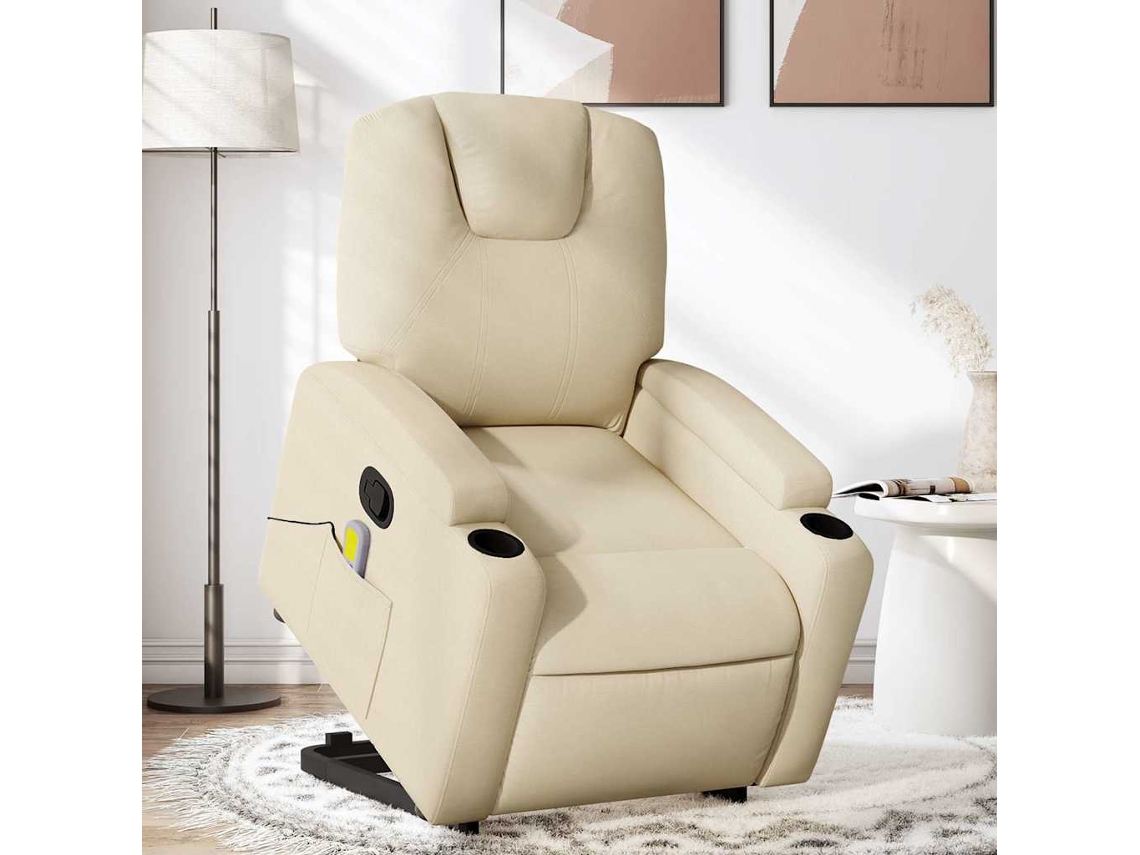 Vidaxl Poltrona Elevatória De Massagens Tecido Cor Creme