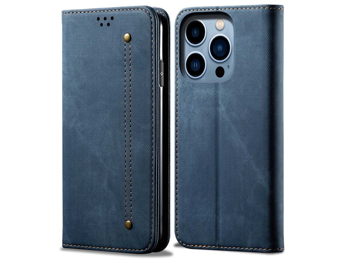 Capa Para Iphone 14 Pro Pele Sintética Anti-riscos Azul
