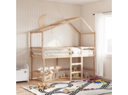 Cama Alta C/ Escada E Telhado 90x200 Cm Pinho Maciço