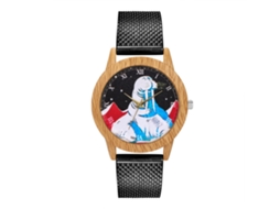 Relógio de quartzo analógico feminino e masculino Zhoulianfa com pulseira de malha de aço (preto)