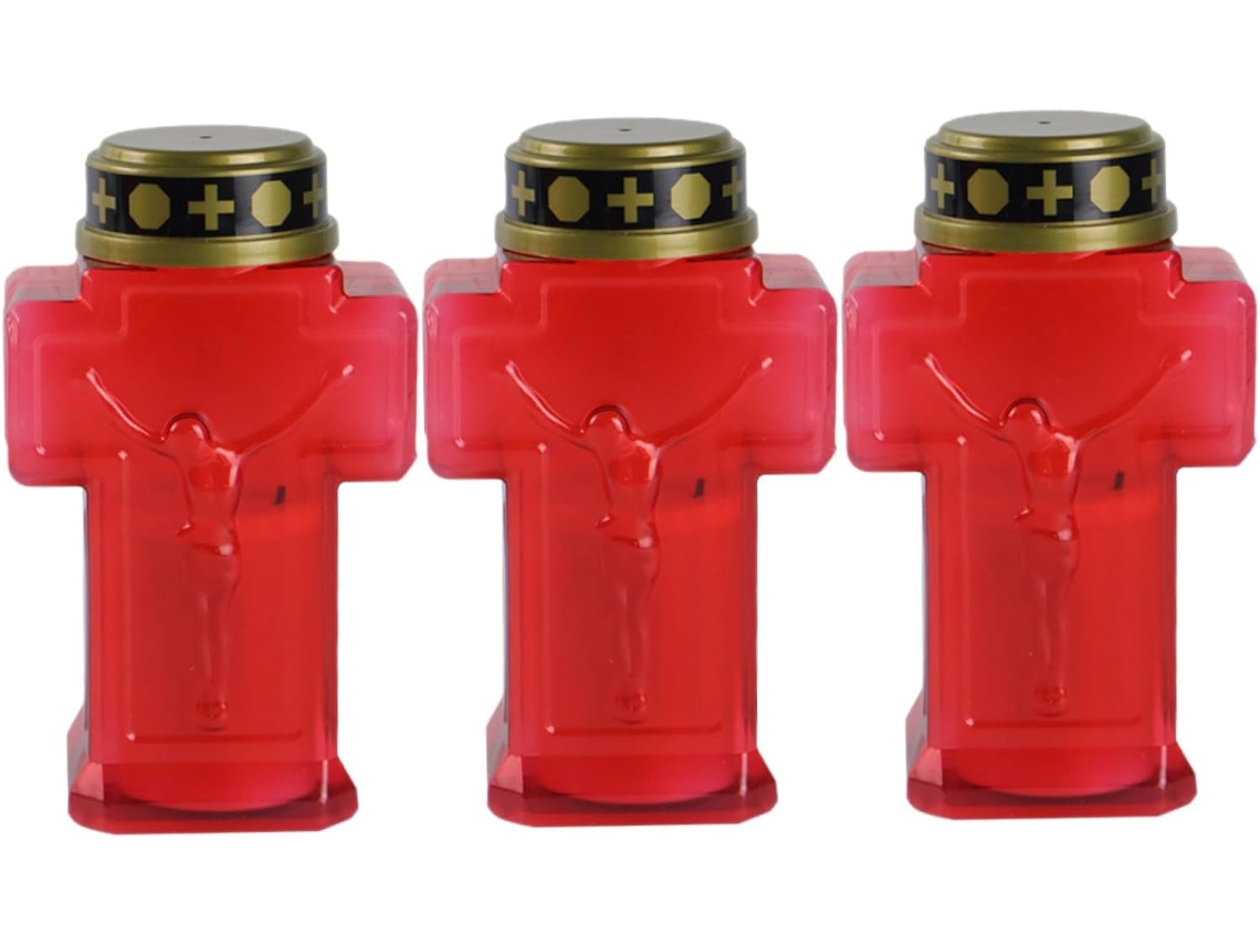 Conjunto de 3 Velas Elétricas Decorativas em Formato de Cruz, Sem Chama, para Cemitério. SFUSHOS