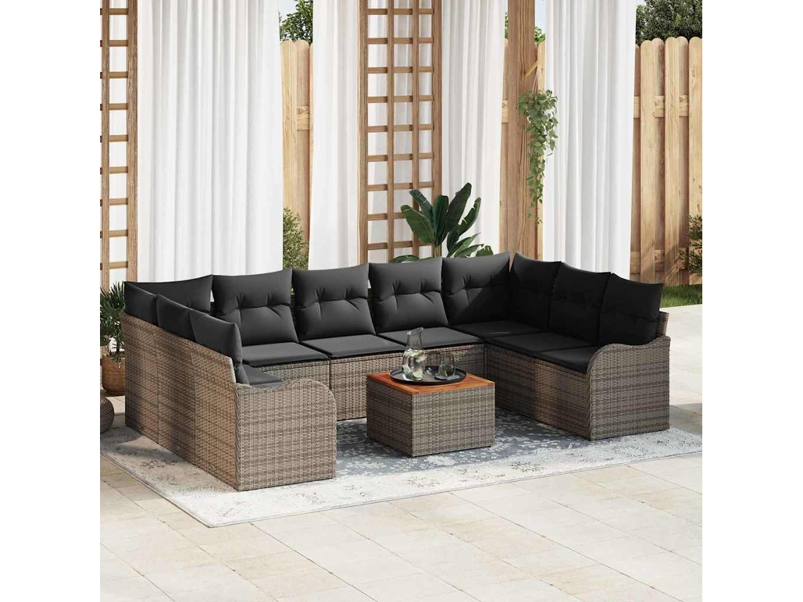 Vidaxl Conjunto De Sofá De Jardim 10 Pcs Cinzeto Vime Pe
