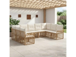 Vidaxl Conjunto De Sofás Para Exterior 9 Unid. Natural E Branco Creme