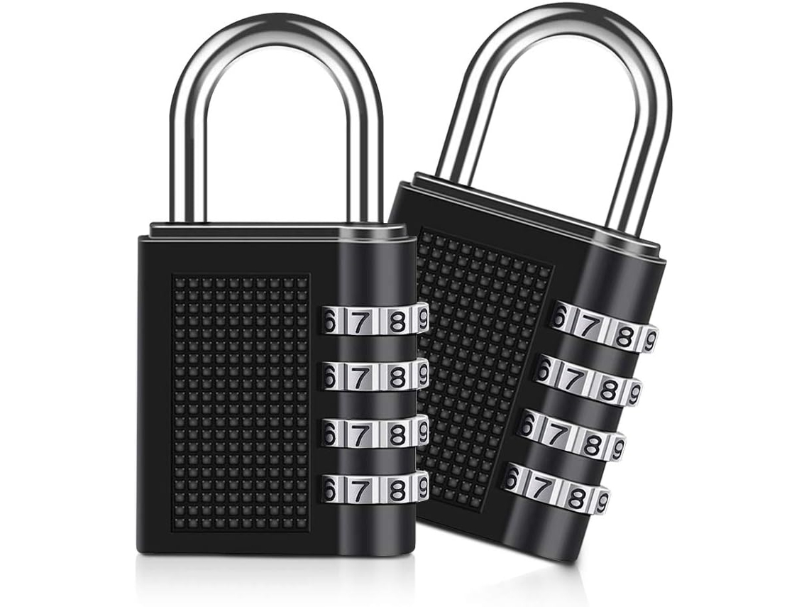 Conjunto De 2 Cadeados Com Código De 4 Dígitos, Preto