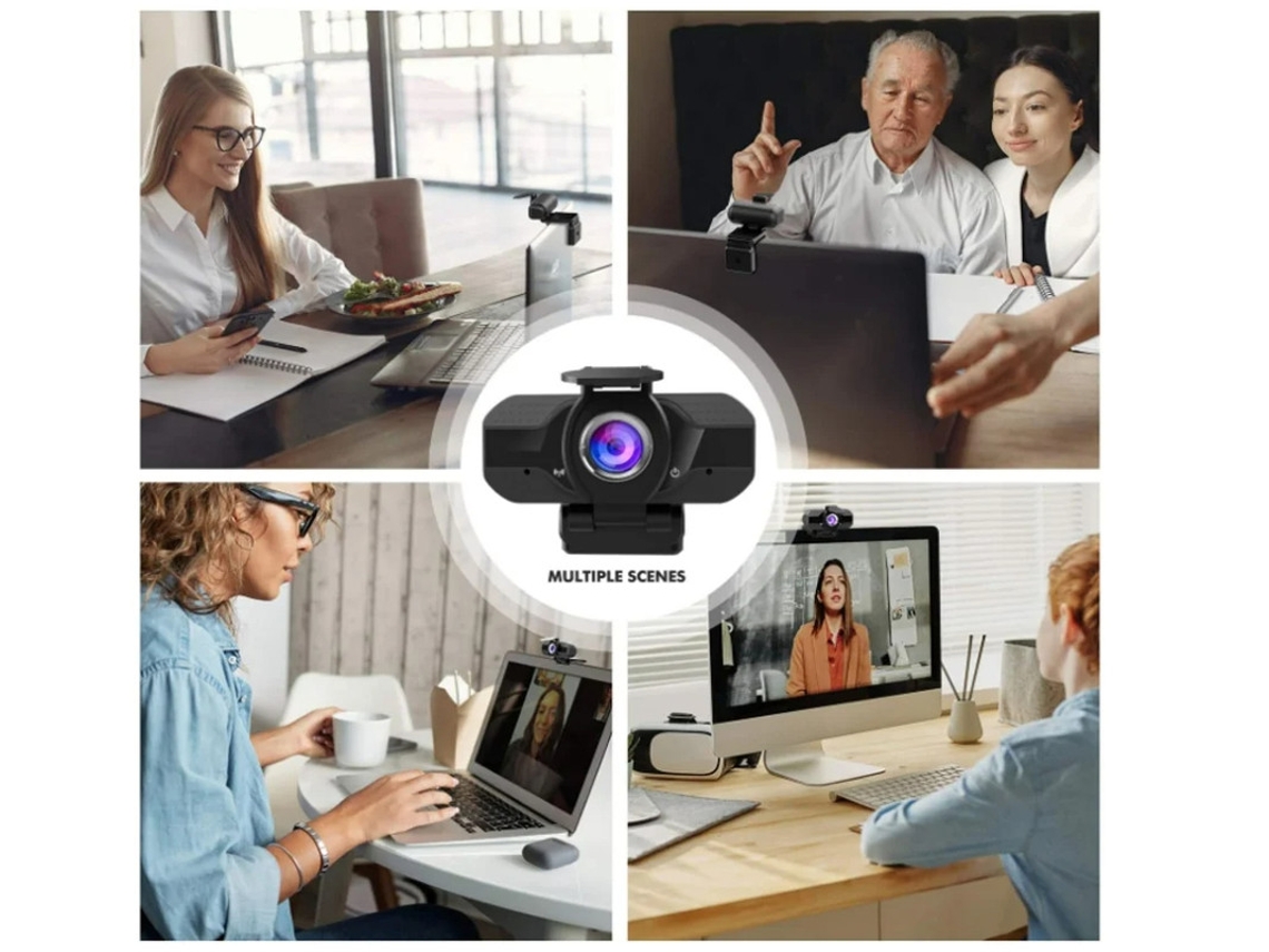 Webcam Bestvite 1080p com microfone, tripé e capa de privacidade para laptops, gravação de videochamadas e conferências, preta