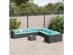 11 Pcs Conjunto Sofás De Jardim C/ Almofadões Vime Pe Preto Dkd Home Decor