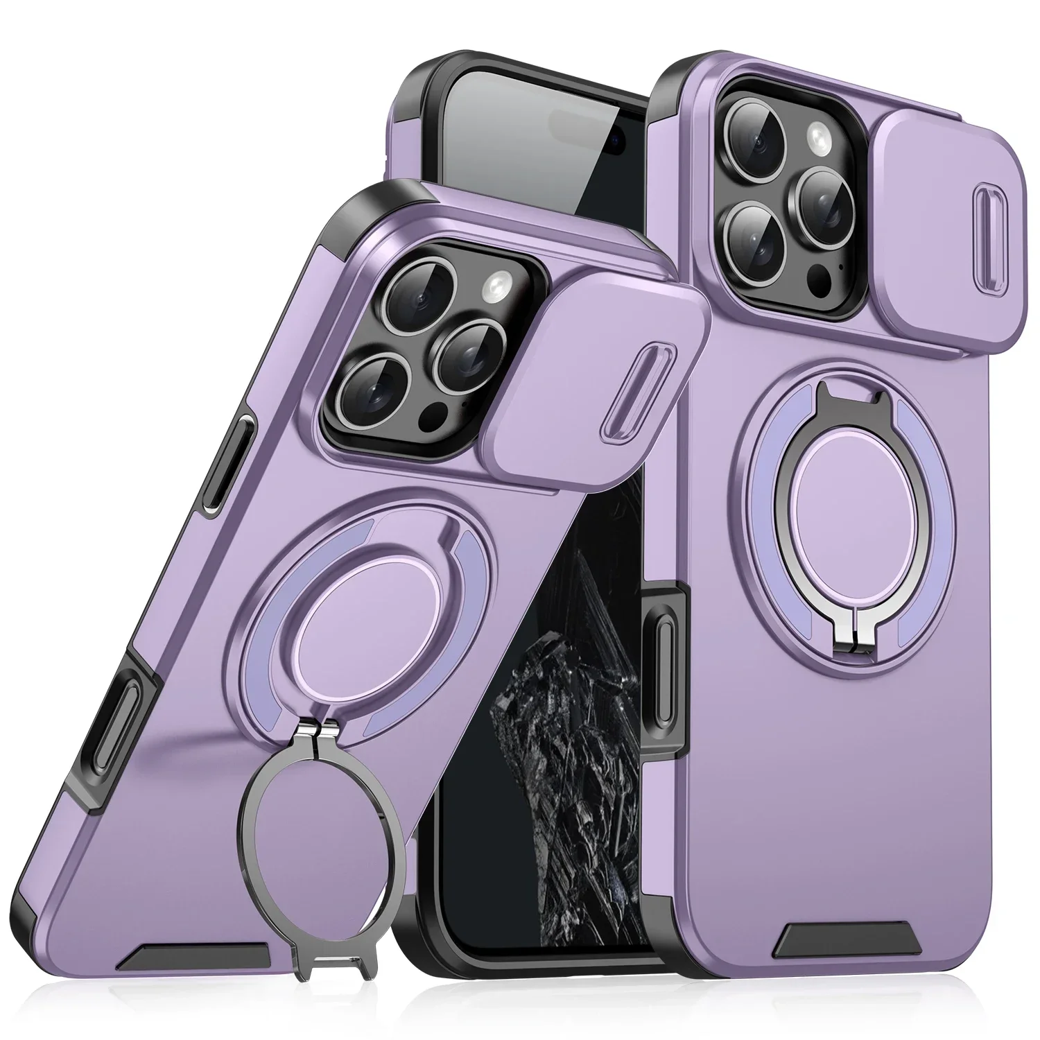 Capa Deslizante Magnética Resistente Para Iphone (iphone 16 Plus, Roxo Claro) Com Proteção Para A Câmera.