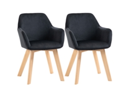 Conjunto 2 Cadeiras Jantar Veludo Madeira Natural Preto