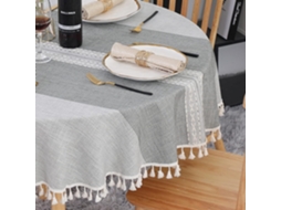 Lurelia Toalha De Mesa Redonda Algodão Linho Cinza 140 Cm Lavável Antimanchas Bordado Borlas