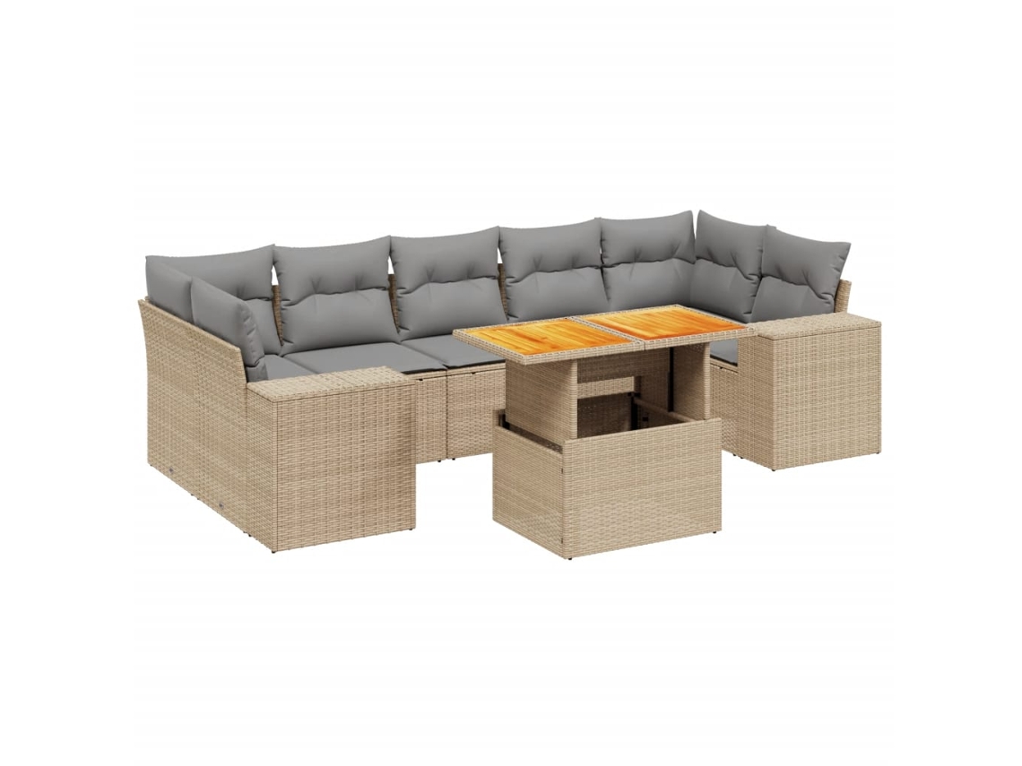 Conjunto de 8 Sofás para Jardim com Almofadões Vime Pe Bege MAISON EXCLUSIVE (8 pcs)