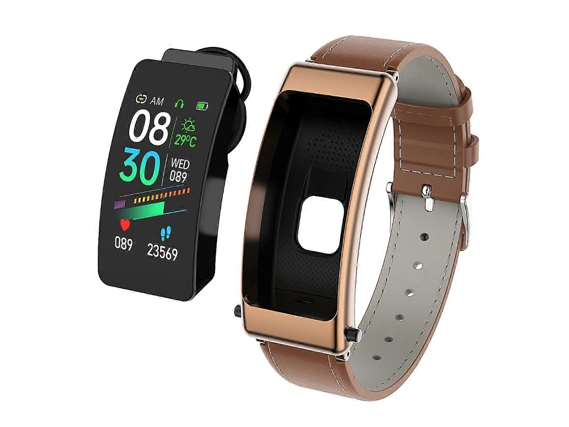 Relógio inteligente Hengrongshen K50 de 1,08 polegadas com pulseira de couro removível e fones de ouvido, à prova d'água IP67, compatível com chamadas Bluetooth