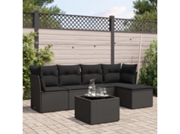 Vidaxl 6 Pcs Conjunto Sofás De Jardim C/ Almofadões Vime Pe Preto