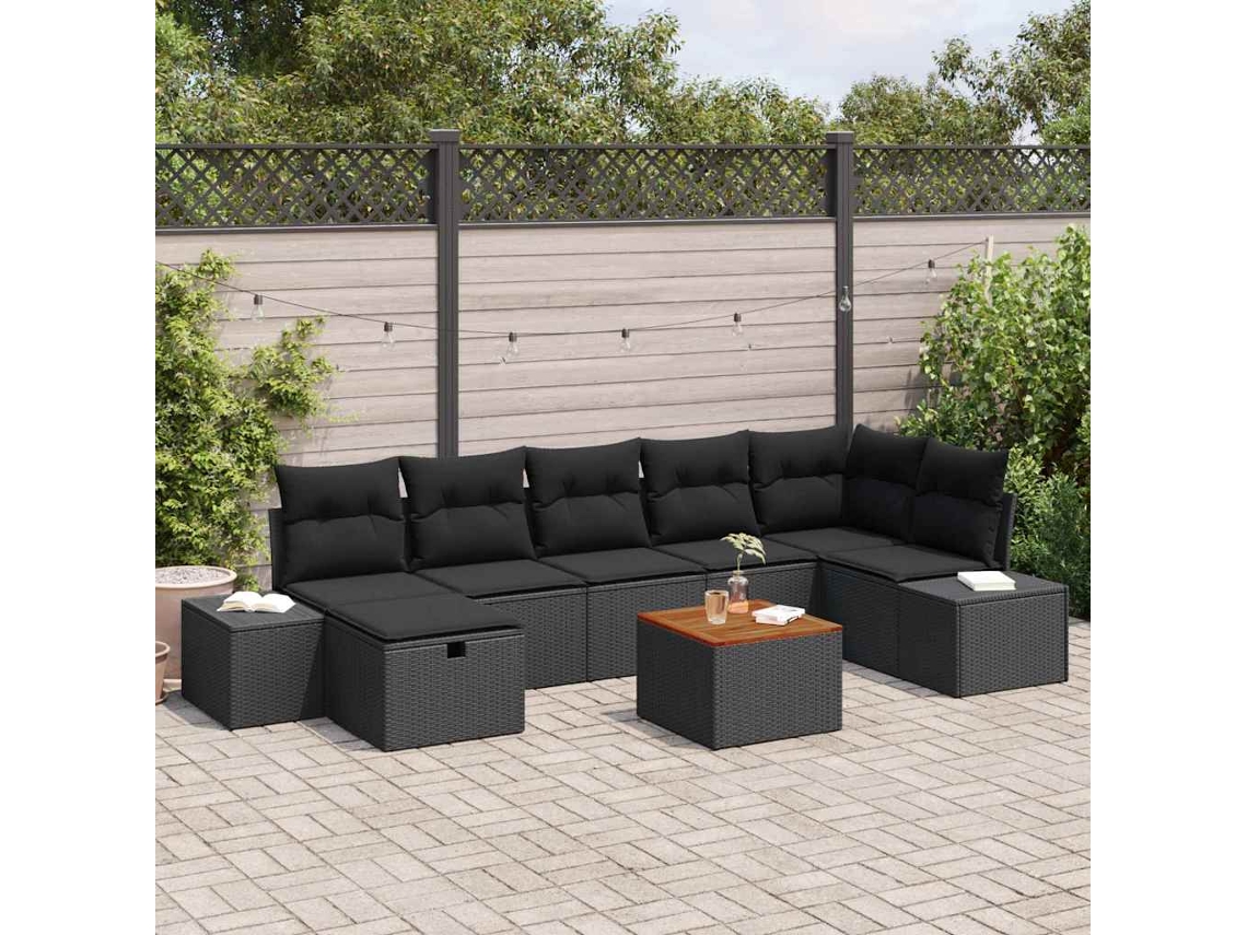 Vidaxl Conjunto De Sofá De Jardim 8 Unid. Preto Vime Pe