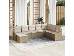 Vidaxl Conjunto de Sofás com Almofada 8 Pcs Bege Vime Pe