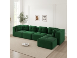 Sofá Modular Verde, 4 Lugares, Assento Profundo, Almofadas Macias, Capa De Veludo Cotelê, Sem Montagem, Antiderrapante.
