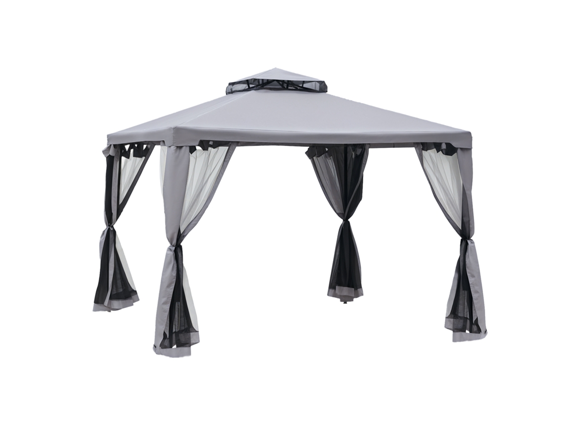Gazebo de Jardim 3x3m, Teto Duplo, Mosquiteiro Removível, Cinza Claro SINI TECH STORE