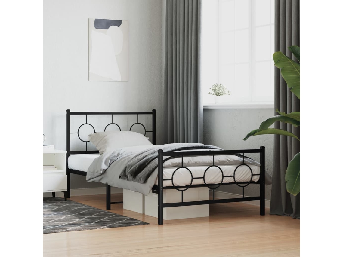Estrutura De Cama Com Cabeceira E Pés 100x200 Cm Metal Preto