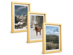 Composição De Quadros Montanhas, Neve, Veado, Paisagem De Floresta Espelharte (3 Peças 20x30 Cm)