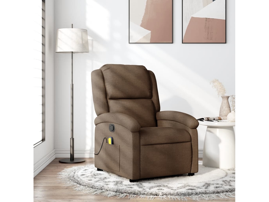 Vidaxl Poltrona De Massagens Reclinável Tecido Castanho