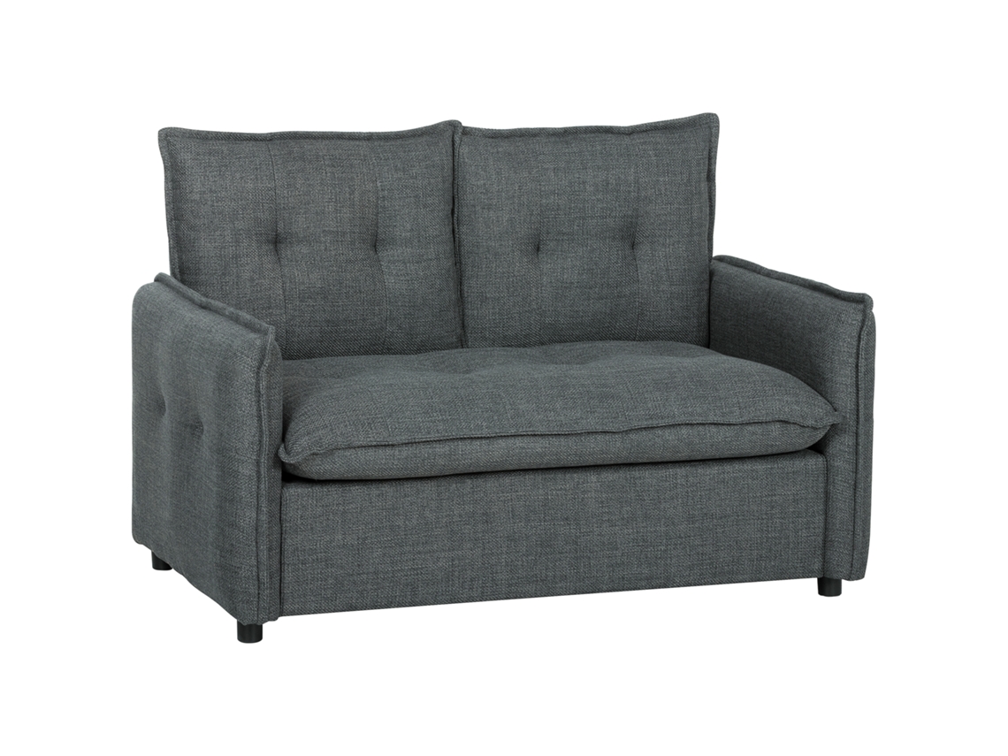 Sofá 2 Lugares Linho Acolchoado Capitonê 131x75x85cm Cinza Escuro