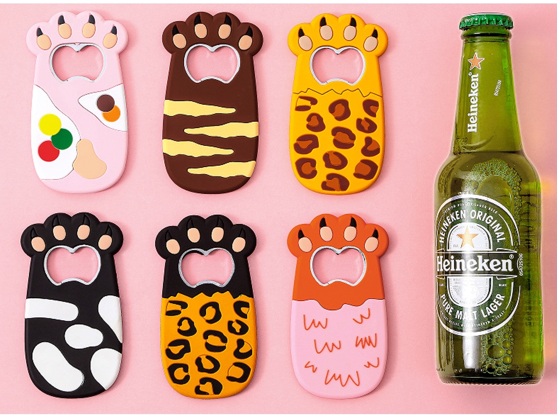Conjunto De 6 Abridores De Garrafa Cerveja Com Uma Patinha Gato Desenho Animado